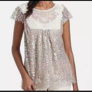 NWOT HD in Paris Anthropologie Metallic Lace Blouse